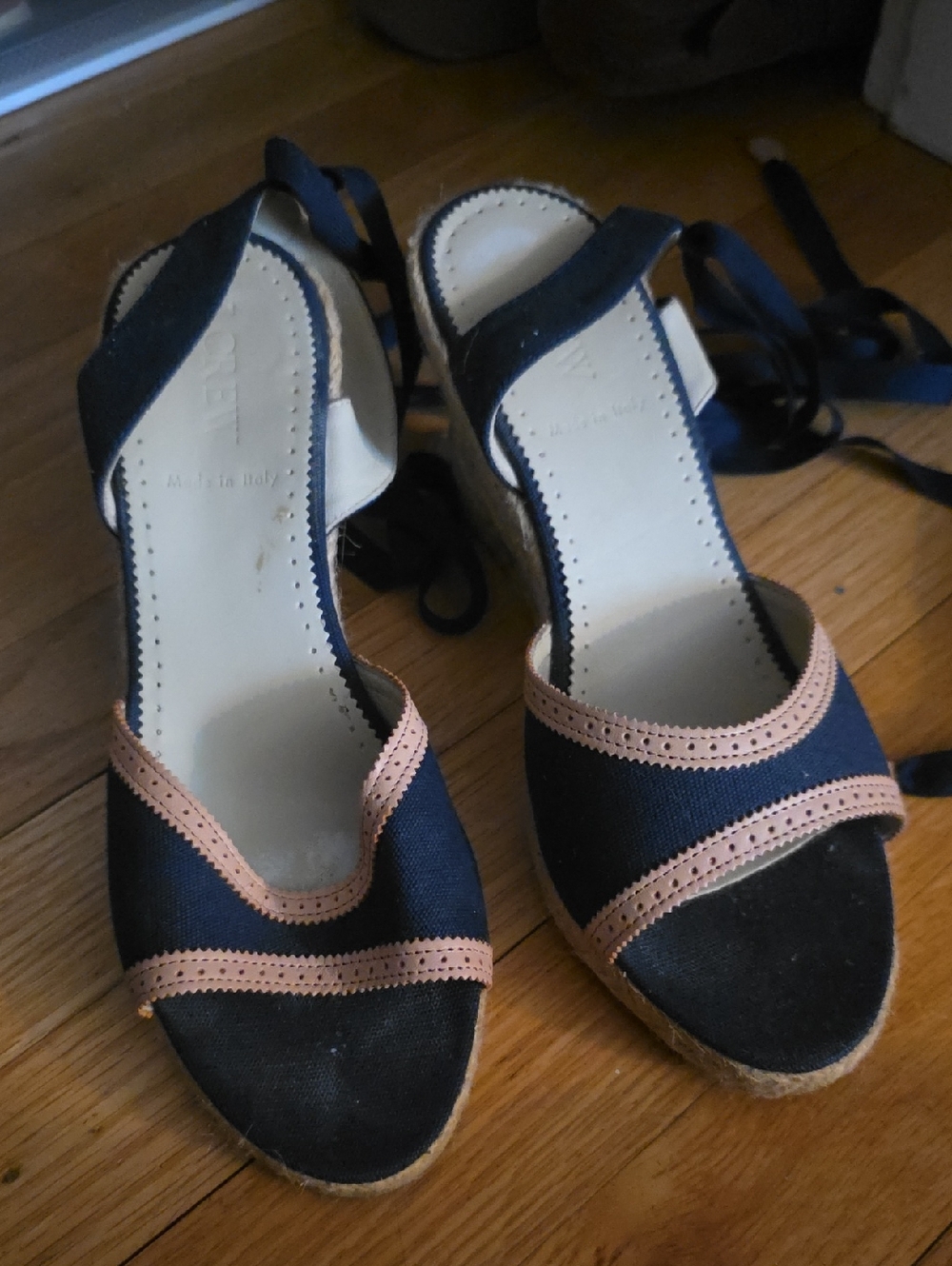 Women’s Navy and  Tan Espadrille Wedge Sandals